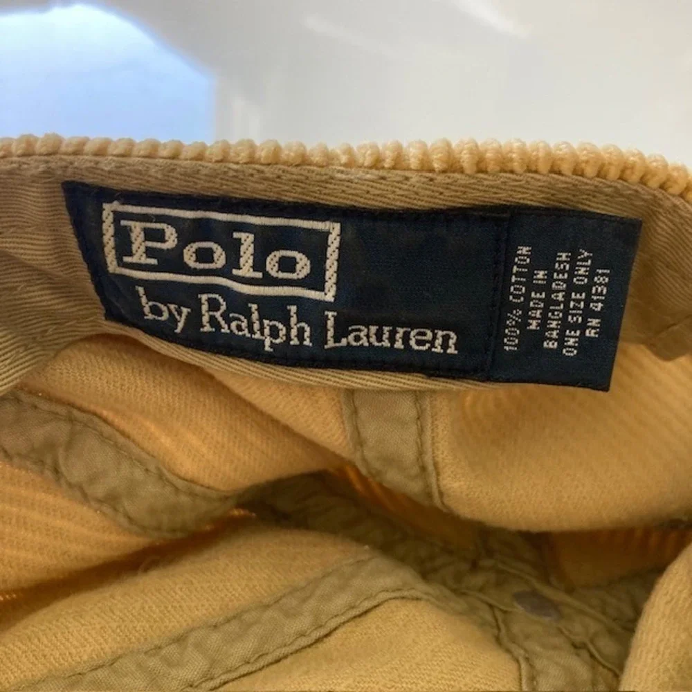 Vintage Polo Ralph Lauren Corduroy Tan Cap With Leather Strap